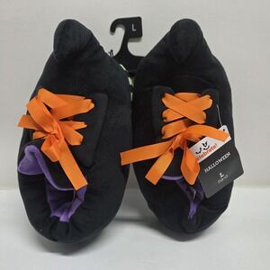 Halloween Witch Slippers Kids Size L 13-1 Black Orange Laces Pointed Toe‎ New